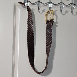 Michael kors Brown Braided Leather Belt with Gold Buckle